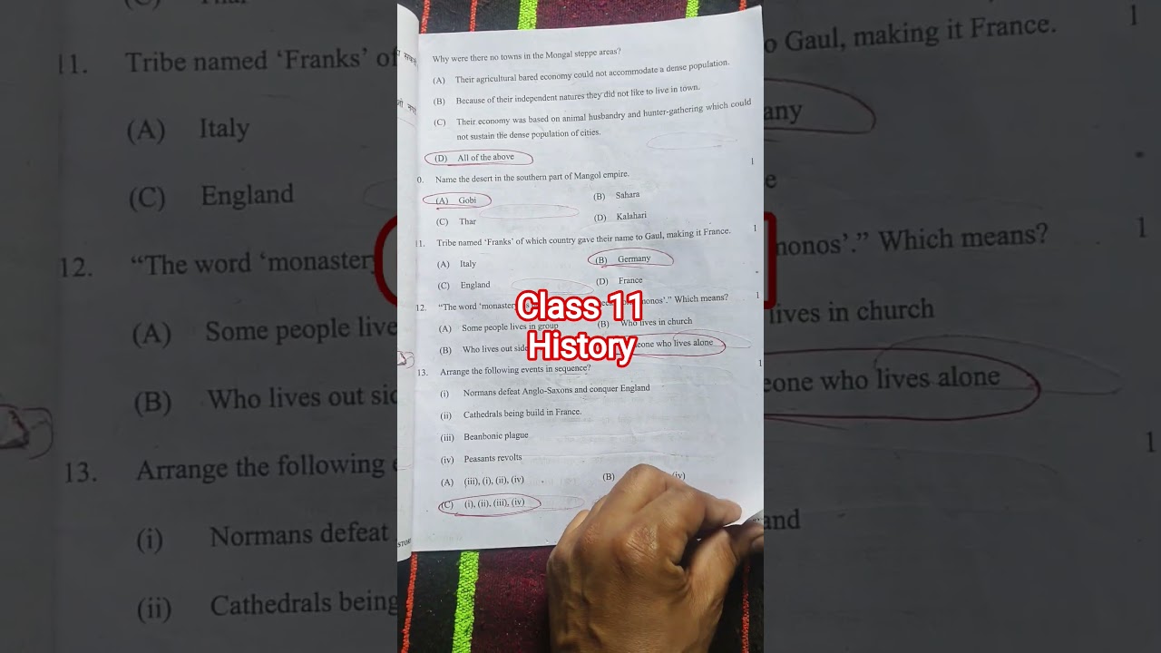 class 11 history annual question paper 2026 /class 11 history final paper solution 10/3/2026/history