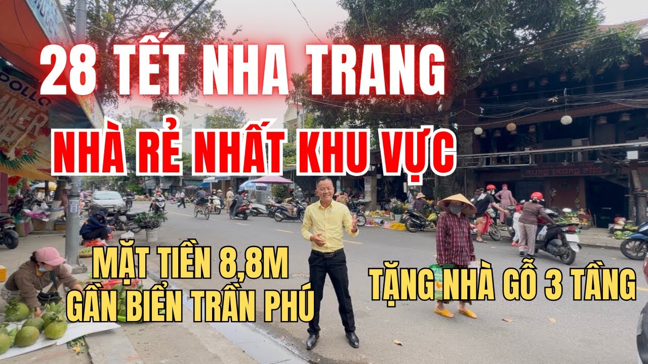 28 Tết ở Nha Trang, nhà Giá Rẻ gần bãi tắm biển Trần Phú. Với mặt tiền rộng 8,8m TẶNG nhà gỗ 3 tầng 