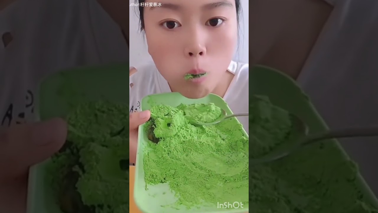ASMR ICE EATING WITH HEAVY MATCHA GREEN TEA POWDER, SHAVED ICE, CRUNCHY ICE, FOAM ICE, ICE EATING