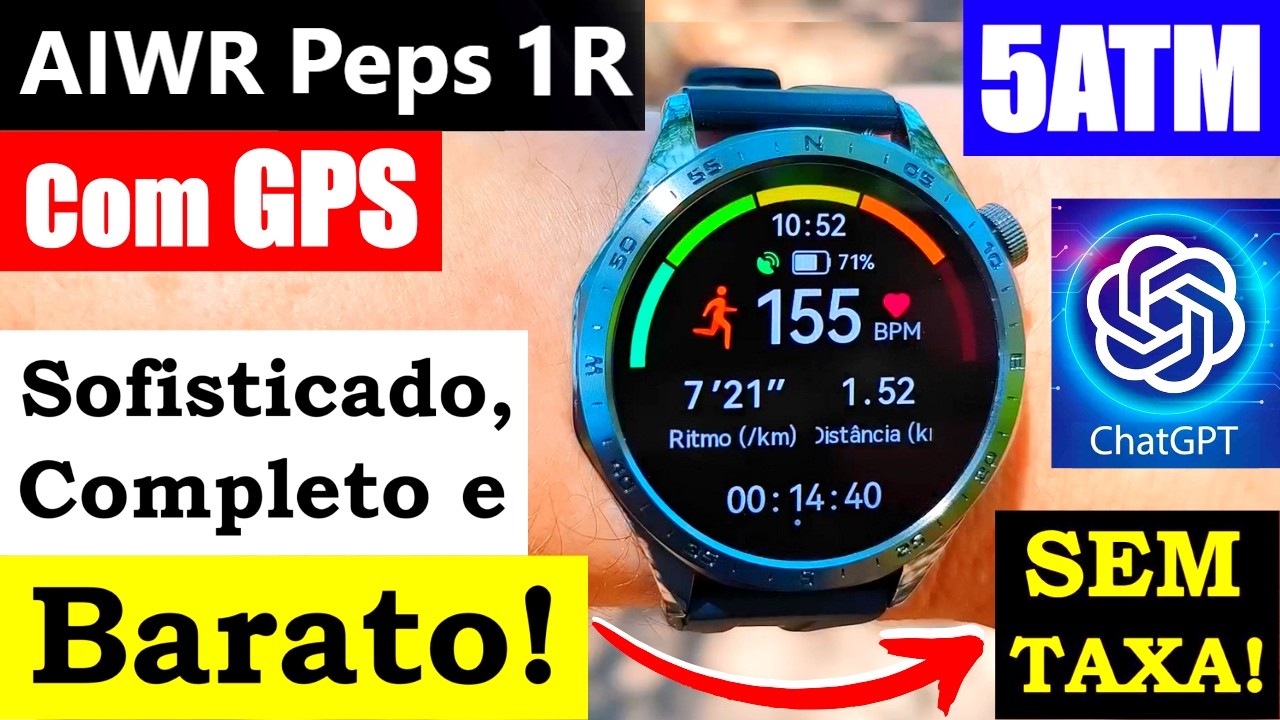 TELA AMOLED, GPS INTEGRADO, 5ATM, ChatGPT, CONEXÃO STRAVA E SEM TAXA! REVIEW SMARTWATCH AIWR PEPS 1R