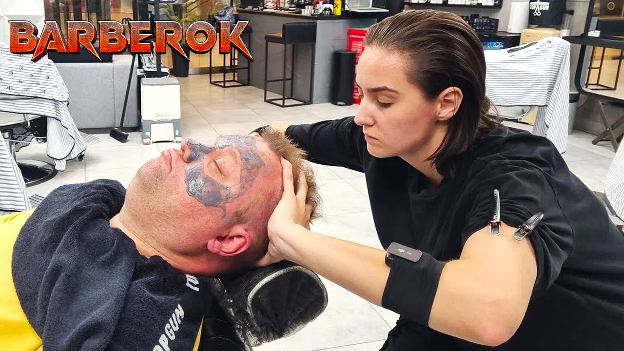 💈ASMR Therapy💈 Ekaterina’s Strong Hands Hold His Head Like a Volleyball During Facial Care