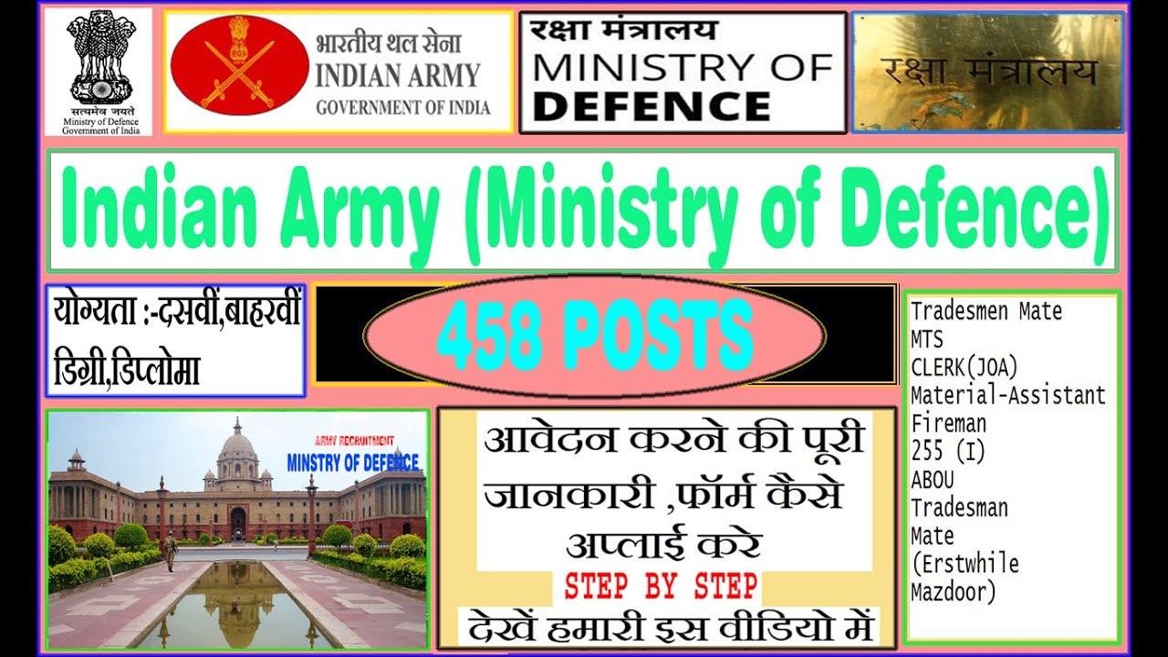Indian Army (Ministry of Defence) 458 post fireman,tradesman mate etc watch full details