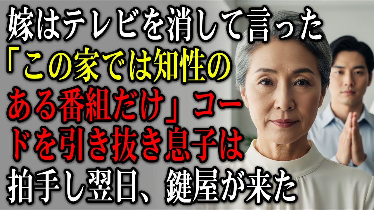 ドラマを見ていた私に、嫁はテレビを消して言った。「この家では知性のある番組だけ」。コードを引き抜き、息子は拍手。私は黙ったまま…翌日、彼らが出勤すると鍵屋が来た。【静かな復讐】【家族の裏切り】