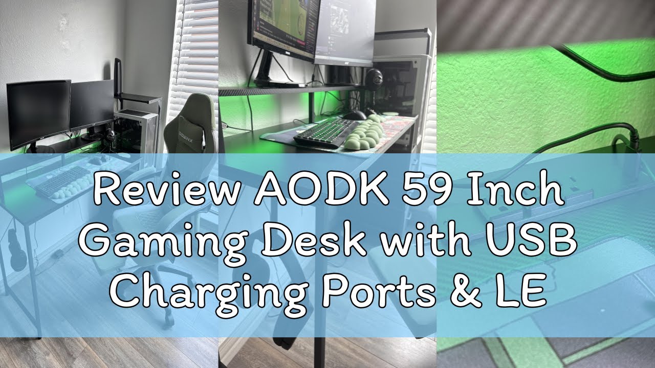 Review AODK 59 Inch Gaming Desk with USB Charging Ports & LED Light- Reversible Computer Desk with S