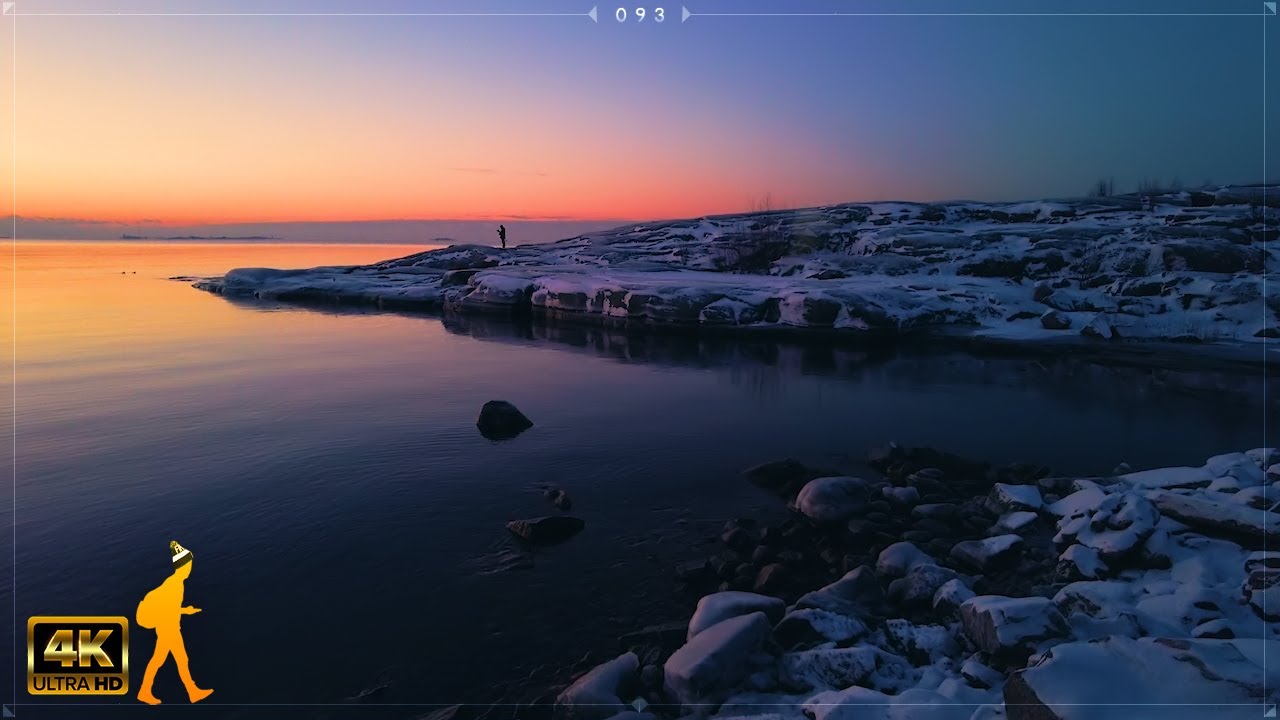 Helsinki, Finland 🚶Ice Cold Seashore Winter Morning Twilight Walk