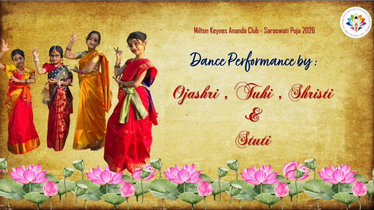 MK Saraswati Pujo - 2026 - Dance Performance by Ojashri, Tuhi, Shristi, and Stuti