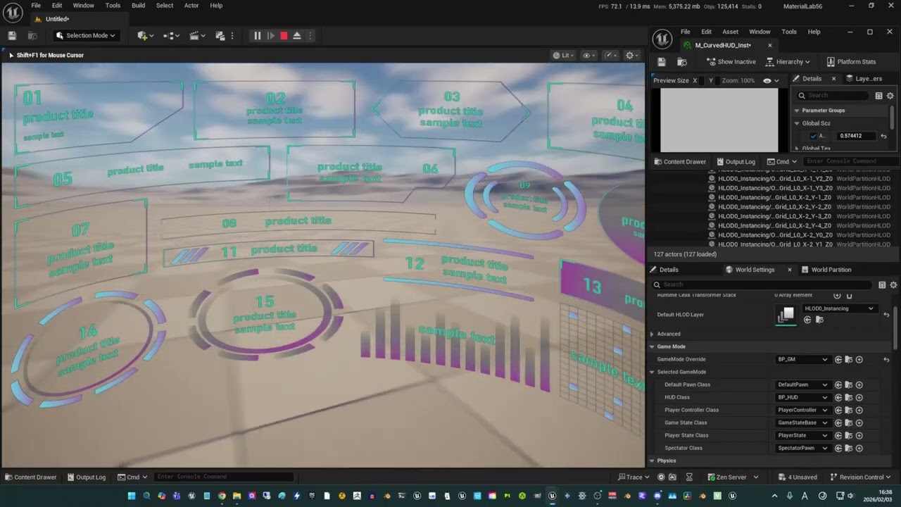 UE User Interface Material: Curved Cyberpunk HUD Effect