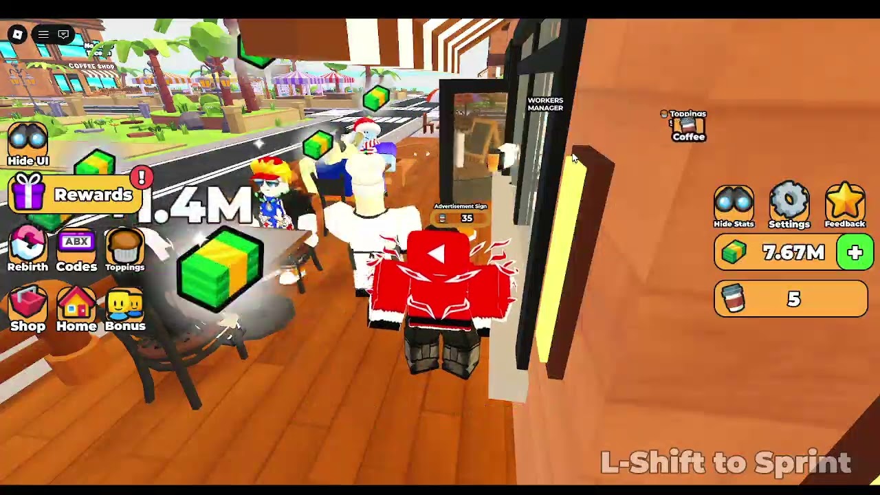 Playing in : ☕ Roblox Coffee Shop Tycoon ☕ / 17th rebirth /