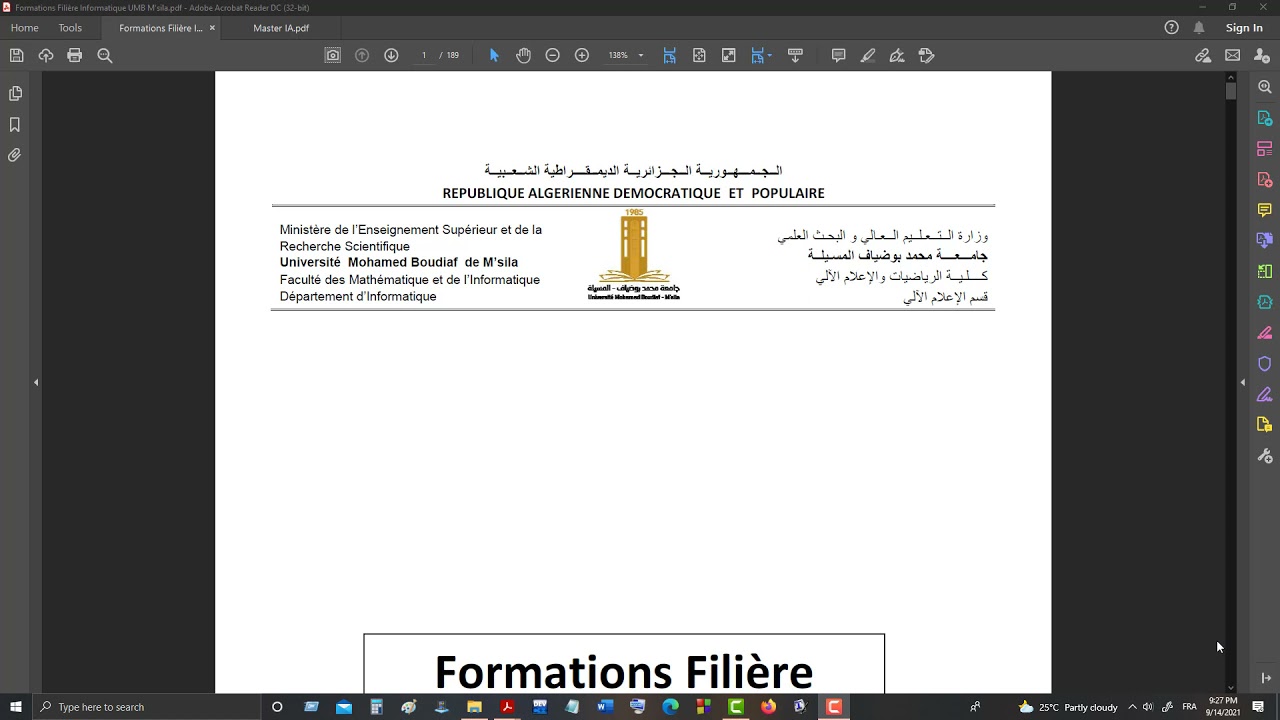 خيارات ماستر الإعلام الآلي RTIC SIGL IDO IA