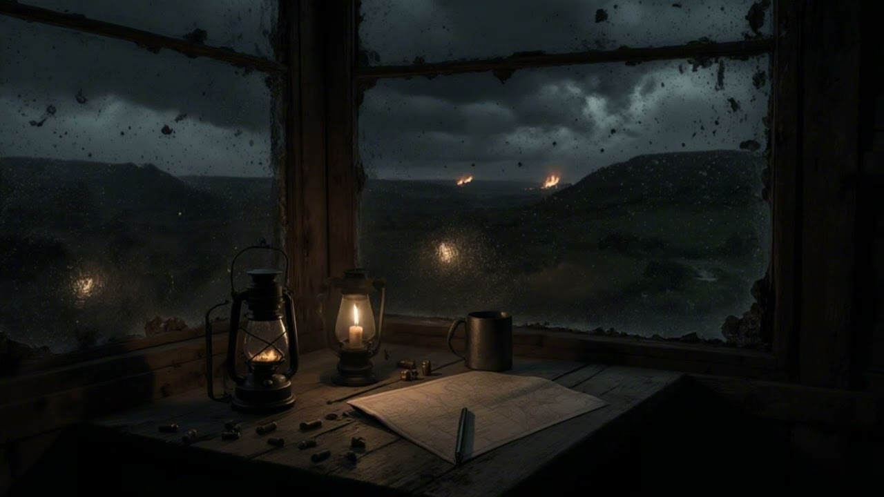 Distant War Sounds 🌙 Night Battlefield Ambience with Rain (3 Hours)