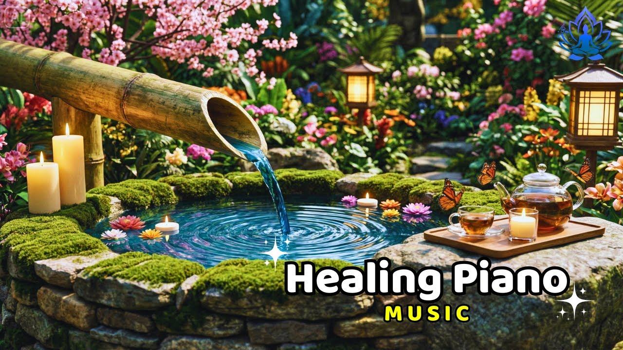 Soft Piano Music with Bamboo Water Sounds 🌿 Calm and Peaceful Ambience