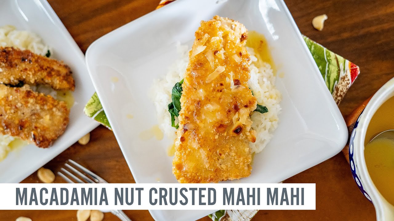 Crispy Macadamia Nut Crusted Mahi Mahi with a Rich Lilikoi Buerre Blanc Sauce
