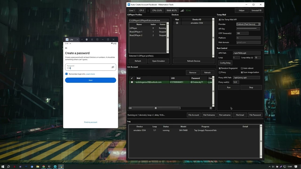 Auto Create Account Facebook (FB Reg Clone LDPlayer) - Metamation Tools