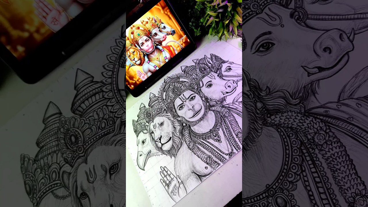 Panchamukhi Hanuman Ji Drawing 🚩😍 Lord Hanuman #shorts #panchmukhihanuman #hanuman #ram #drawing