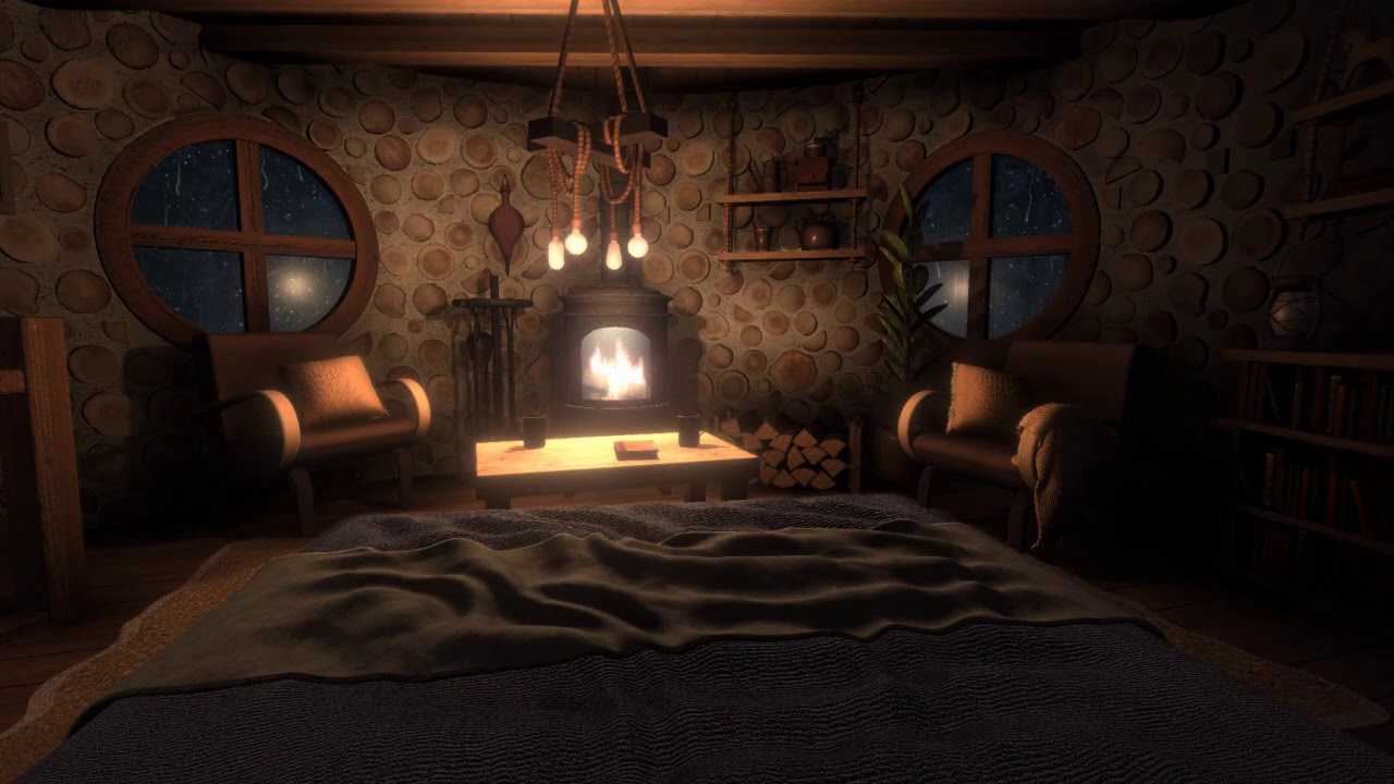Cozy Cabin &ndash; Rain & Thunder & Fireplace Sounds for 12 hours | to Sleep, Study, Meditate