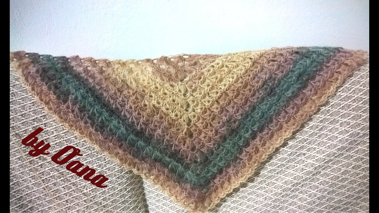 Crochet triangular broomstick lace shawl