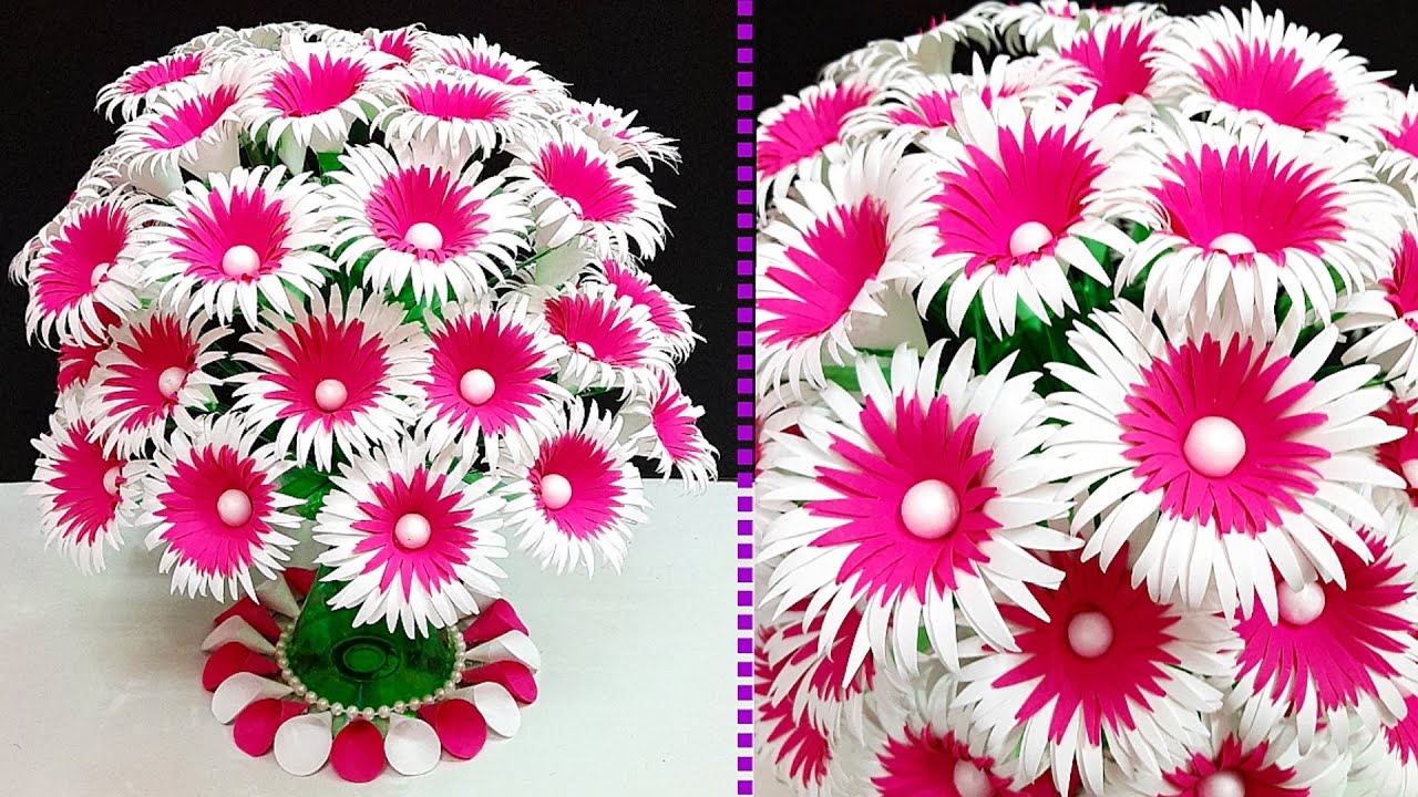 DIY-Handmade Paper flowers Bouquet/Guldasta made with Empty Plastic bottle|DIY-room decoration idea