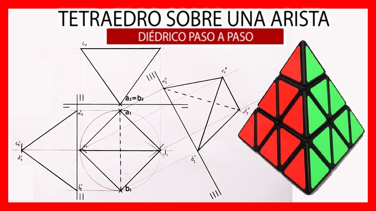 🥳 TETRAEDRO apoyado en una ARISTA ✍️ dibujar tetraedro en diédrico  Poliedros dibujo técnico