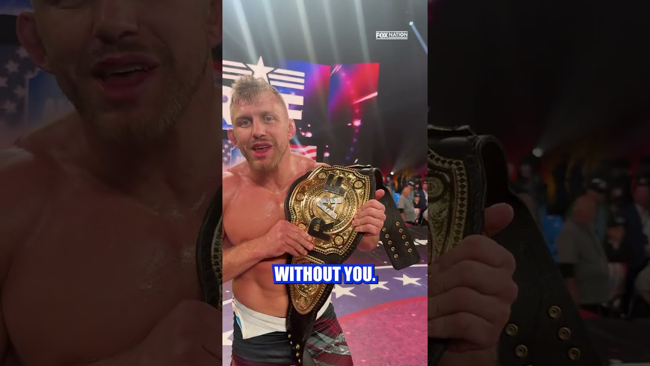 Cruiserweight champ Kyle Dake gives a big shoutout to Fox Nation at #RAF02! 🇺🇸