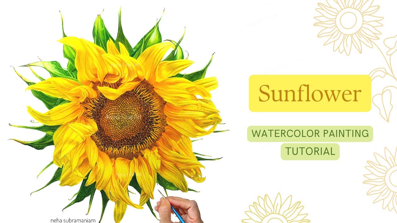 Realistic Sunflower painting with Watercolors #watercolors #sunflower