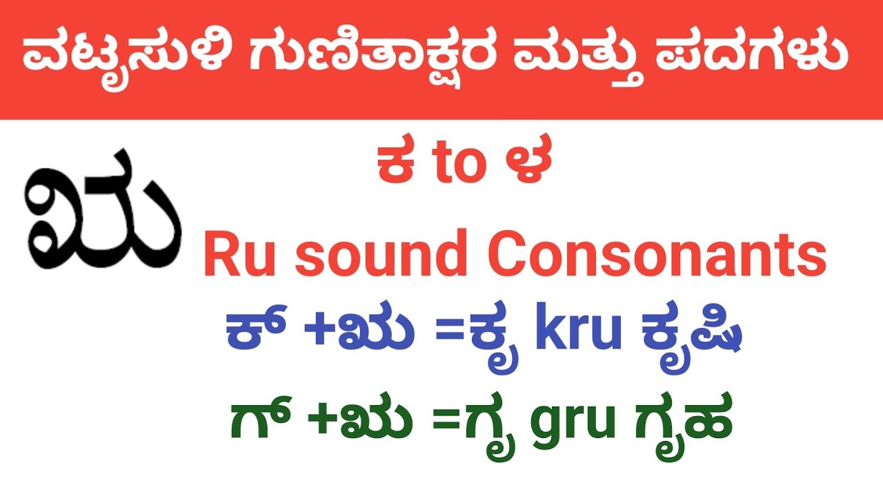 How to read and write ವಟೃಸುಳಿ (vatrusuli)ಗುಣಿತಾಕ್ಷರ and words#kannada learn through english 