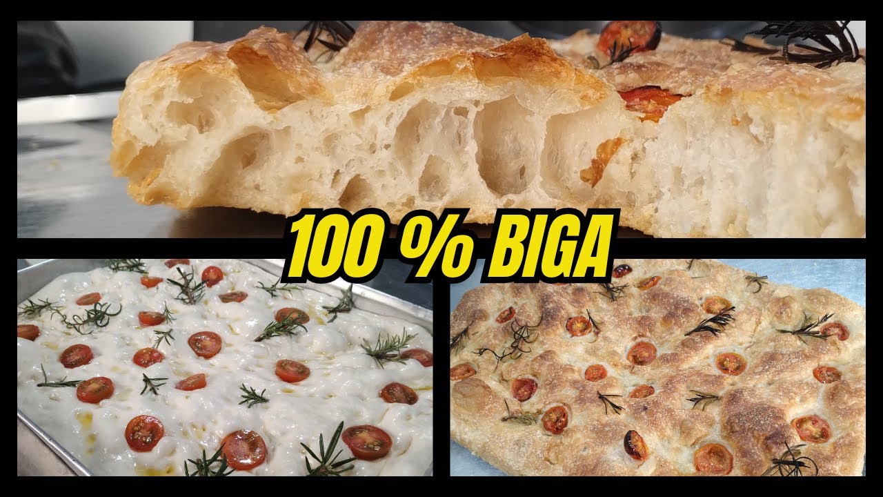 Focaccia con 100% biga y 80% hidratación.