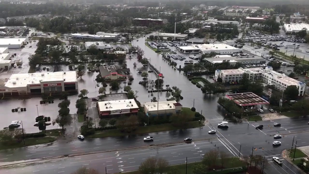 Helicopter footage of flood in Wilmington NC after Hurricane Florence