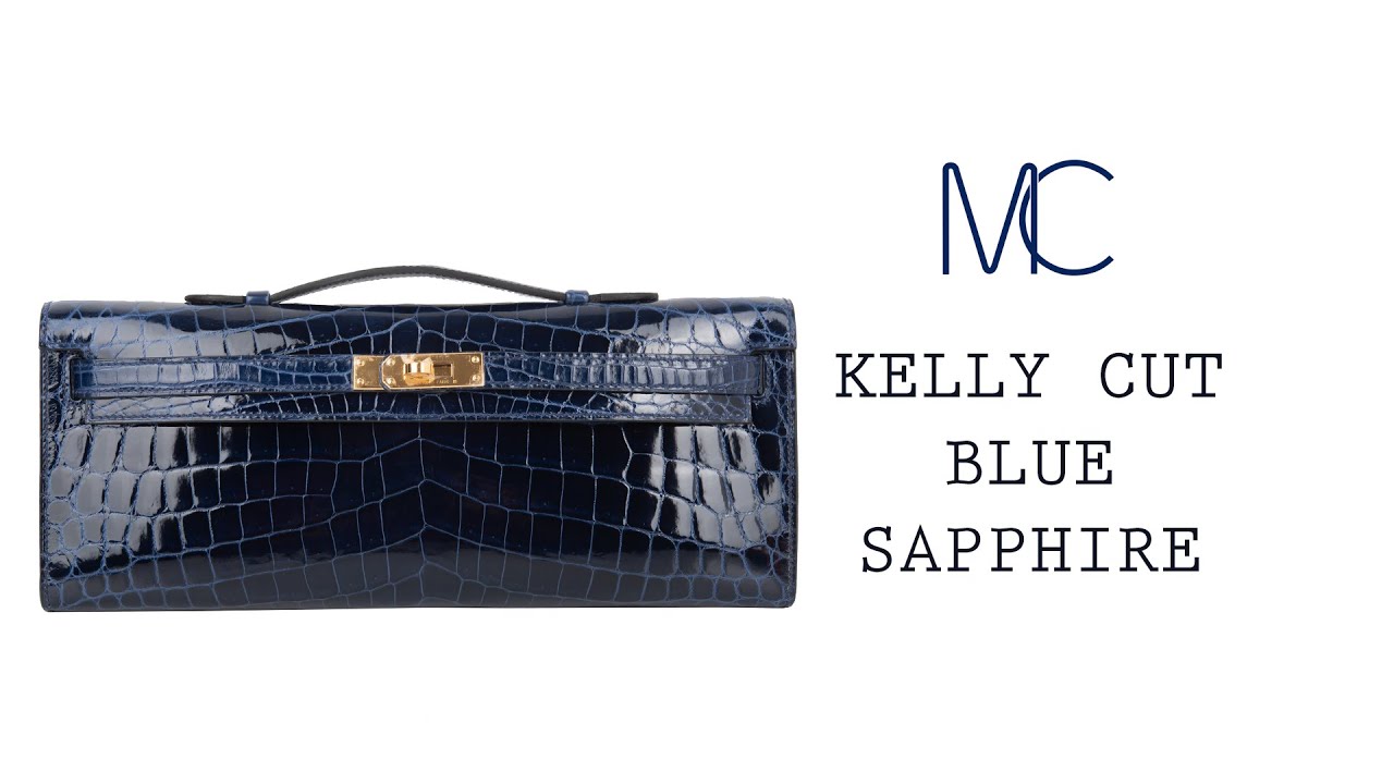 Hermes Kelly Cut Blue Sapphire Crocodile Clutch Bag Gold Hardware • MIGHTYCHIC •