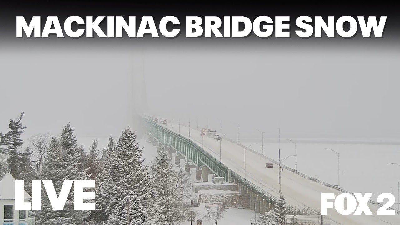 LIVE Mackinac Bridge cam as snow blankets northern Michigan
