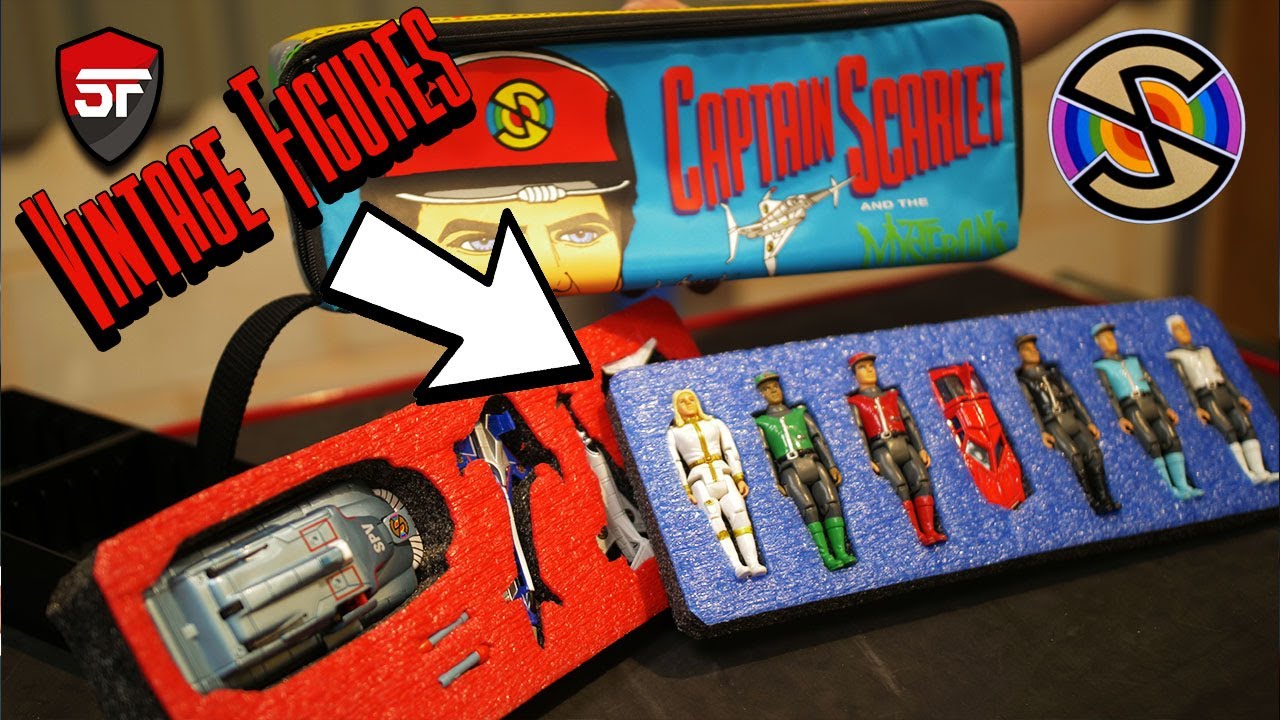 Vintage Captain Scarlet Matchbox Figures in CUSTOM Foam Toy Organiser
