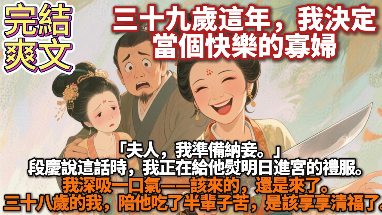 完結爽文：段慶準備納妾時，我正在給他熨明日進宮的禮服。我深吸一口氣——該來的，還是來了。三十八歲的我，陪他吃了半輩子苦，是該享享清福了。於是，在我三十九歲這年。我決定當個快樂的寡婦，享受美好的人生。