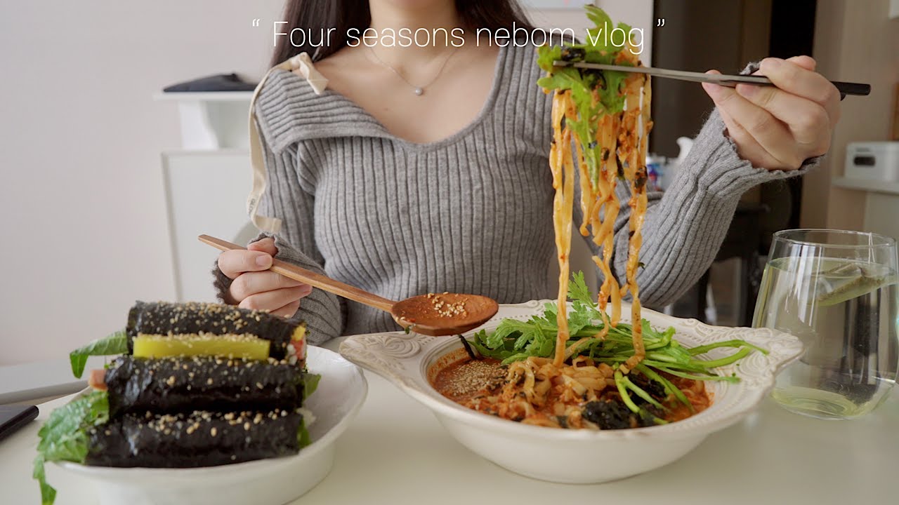 🍜Домашнее меню, приготовление мини-кимбап & острого кальгуксу, лосося очадзуке, тушеного редиса