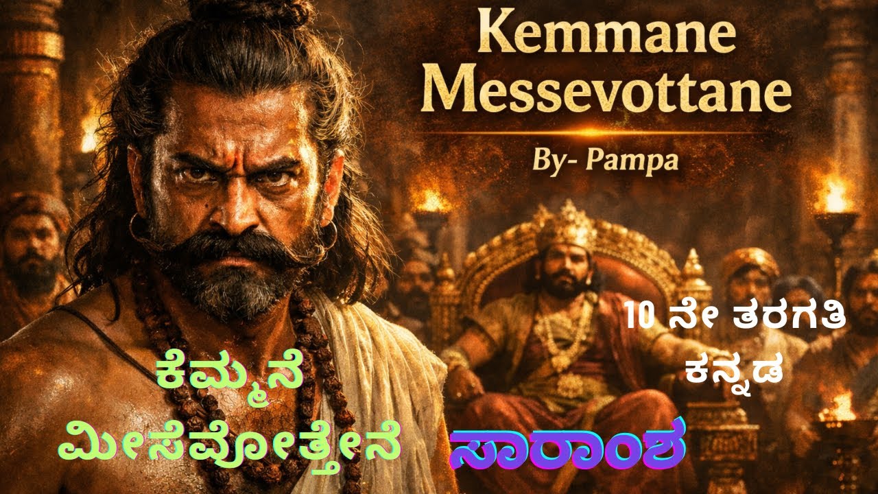 ಕೆಮ್ಮನೆ ಮೀಸೆವೊತ್ತೇನೆ | ಹಳೆಗನ್ನಡ ಪದ್ಯ ಸರಳ ರೂಪದಲ್ಲಿ | ಸಾರಾಂಶ | 10th Kannada #ai #animated #sslc