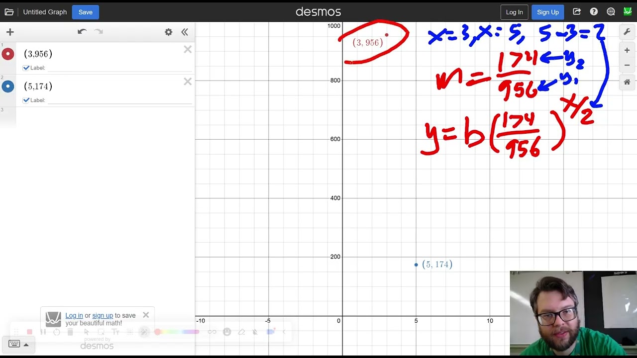 Exponential Functions: Finding Equation Between 2 Arbitrary Points