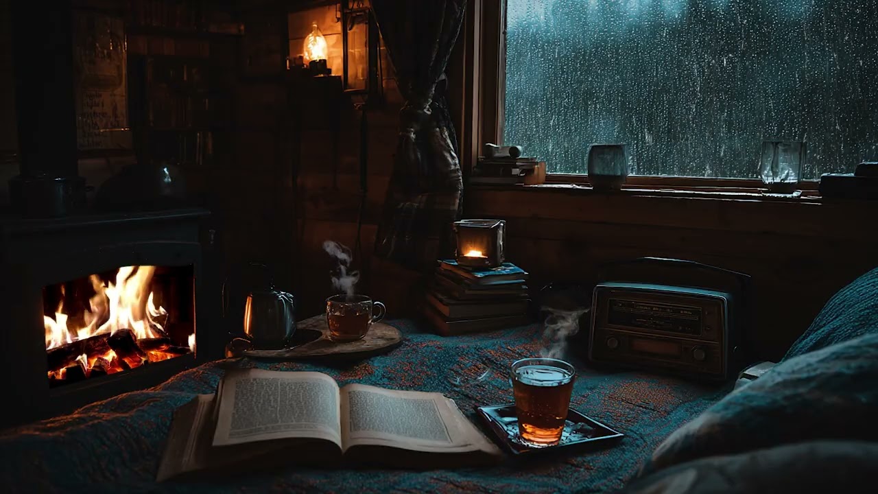 Warm Cabin, Heavy Rain Outside 🌧️🔥 Fireplace Sounds for Insomnia Relief & Deep Relaxation
