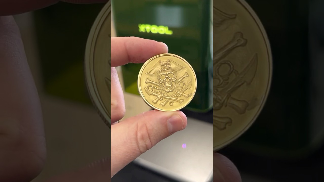 Brass coin embossing on the xTool F1 Ultra. I made my own pirate treasure!