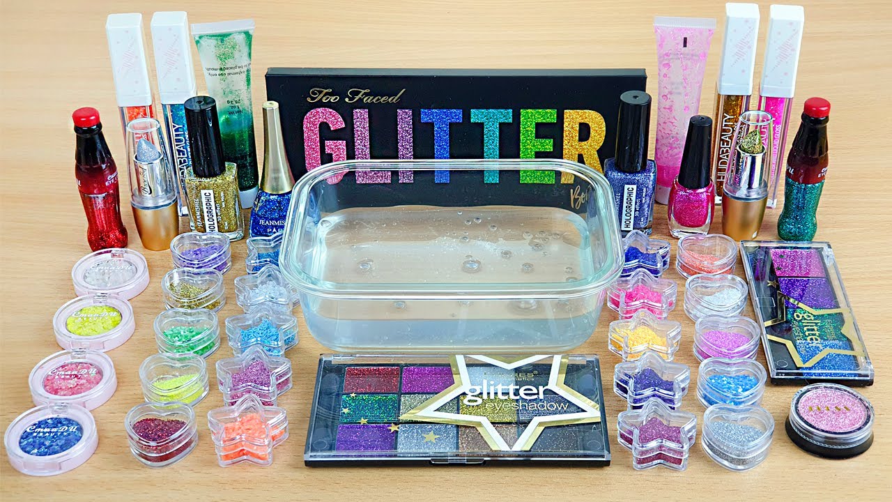 GLITTER SLIME Mixing makeup and glitter into Clear Slime Satisfying Slime Videos