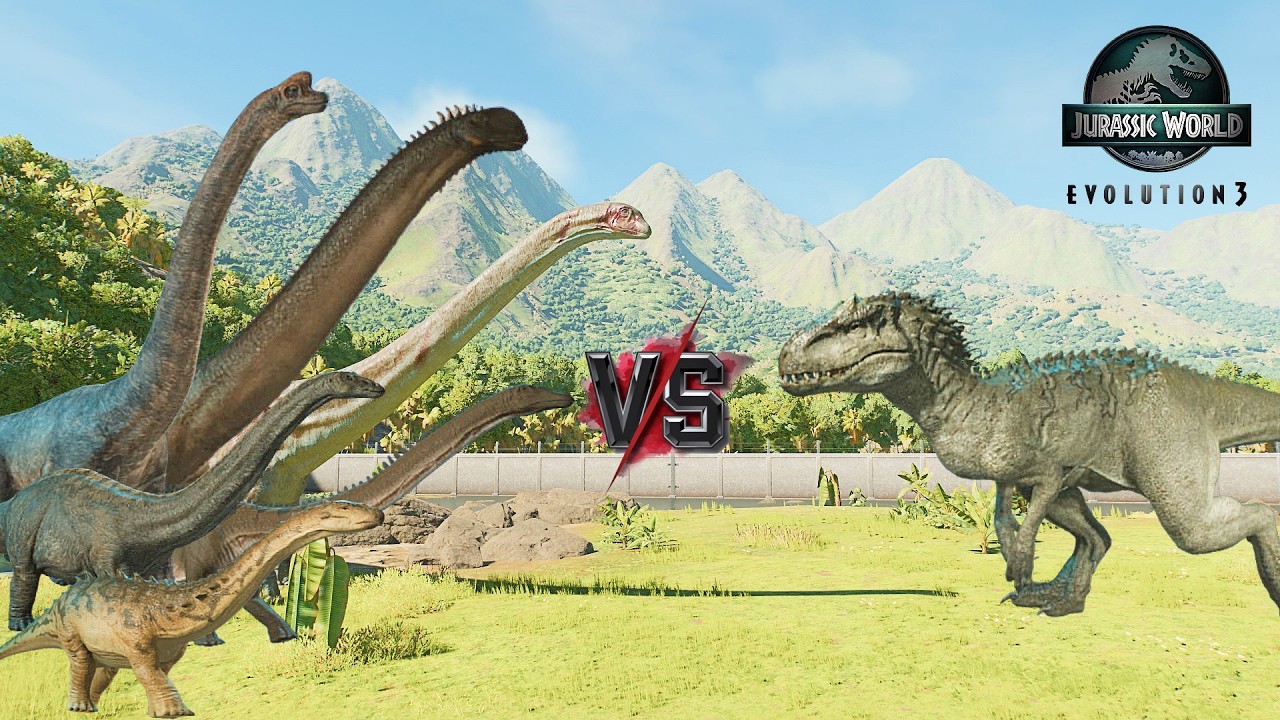 INDOMINUS REX VS TODOS LOS SAUROPODOS GRANDES Y PEQUEÑOS DE JURASSIC WORLD EVOLUTION 3