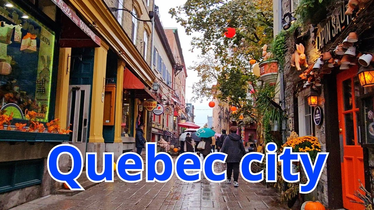Walking in Quebec city | Petit Champlain Red door GOBLIN | Château Frontenac | Rain Tour 2023 [UHD]