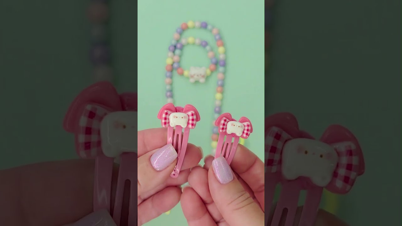 Cat & Bow Gingham Set | Gentle First Jewelry for Toddlers