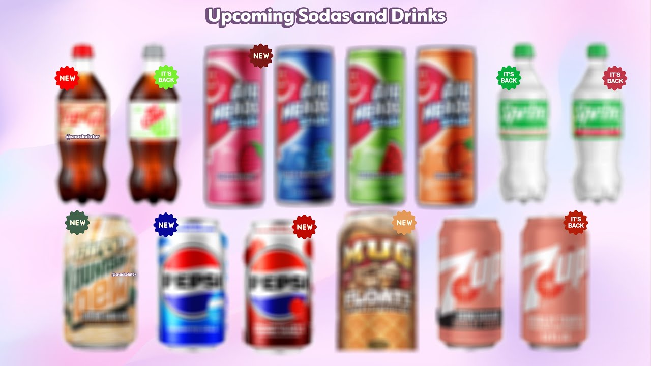 Более 12 новых газированных напитков, включая Dirty Mountain Dew, Airheads, Holiday Coca-Cola, Sp...