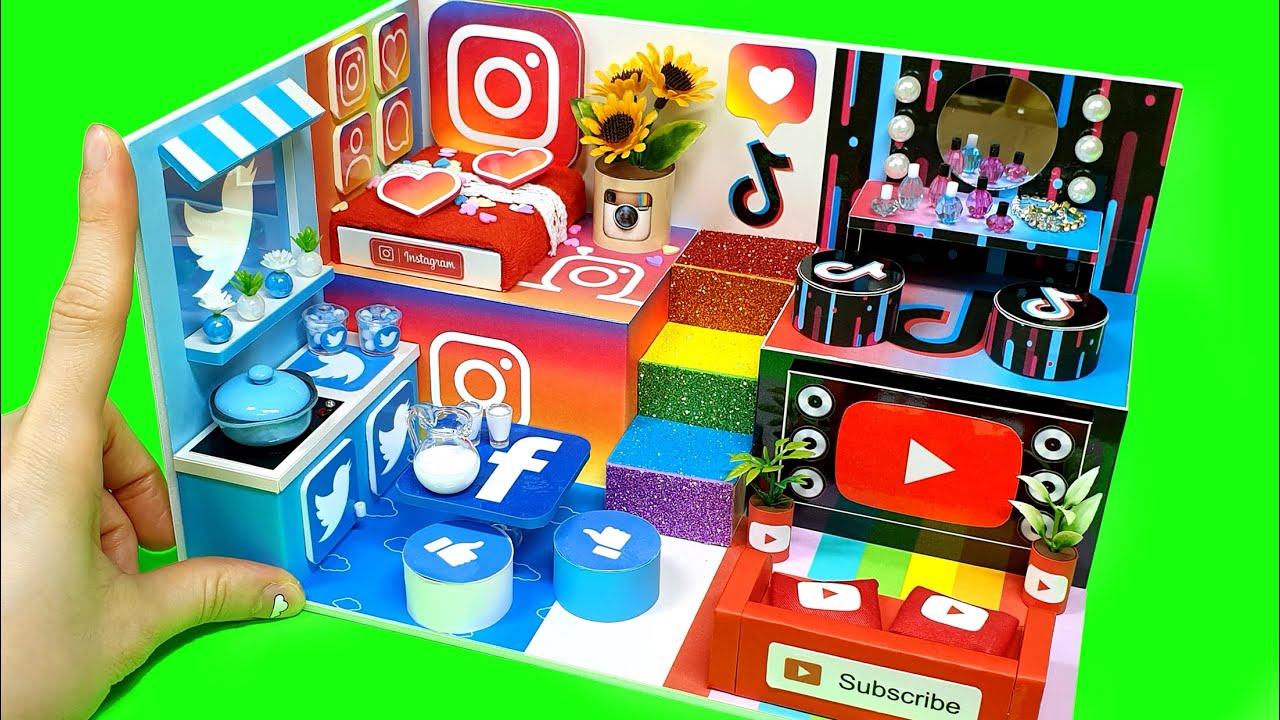 DIY Miniature Board House # Social Media - Youtube , Instagram , Tiktok , Twitter , Facebook