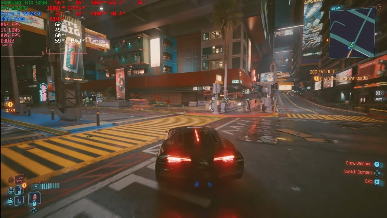 Cyberpunk 2077 4K 1440P 1080P MSI Vanguard RTX 5090 AMD Ryzen 9 9950X3D Тест производительности