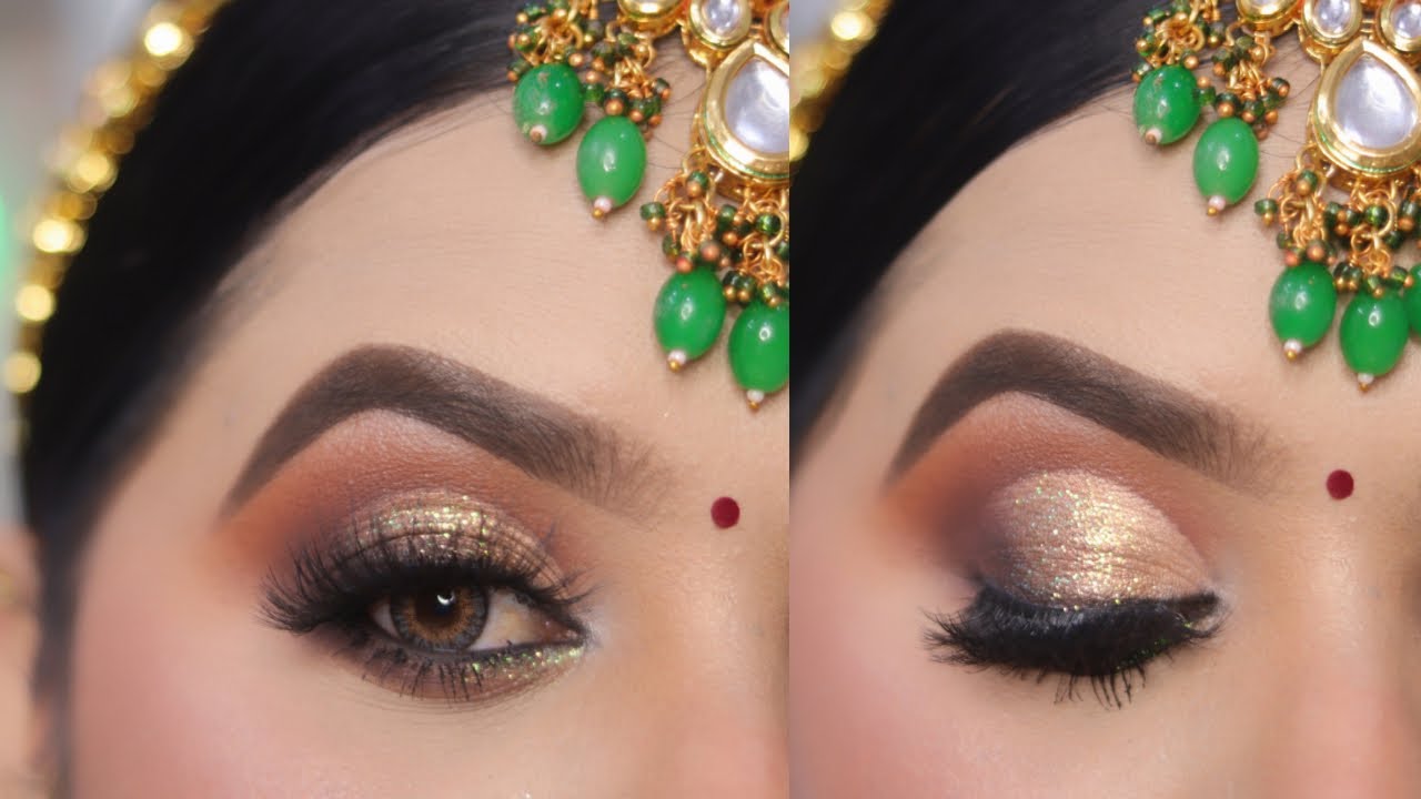 Bridal Half Cut Crease Eyemakeup For Beginners || Brown Golden Half CutCrease Eyeshadow || Sanajyoti