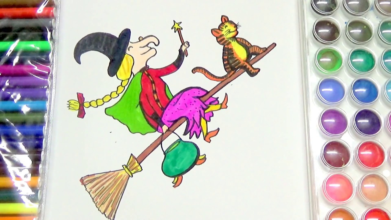 HOW TO DRAW AND COLOR ROOM ON THE BROOM-WITCH COLORING PAGE FOR KIDS