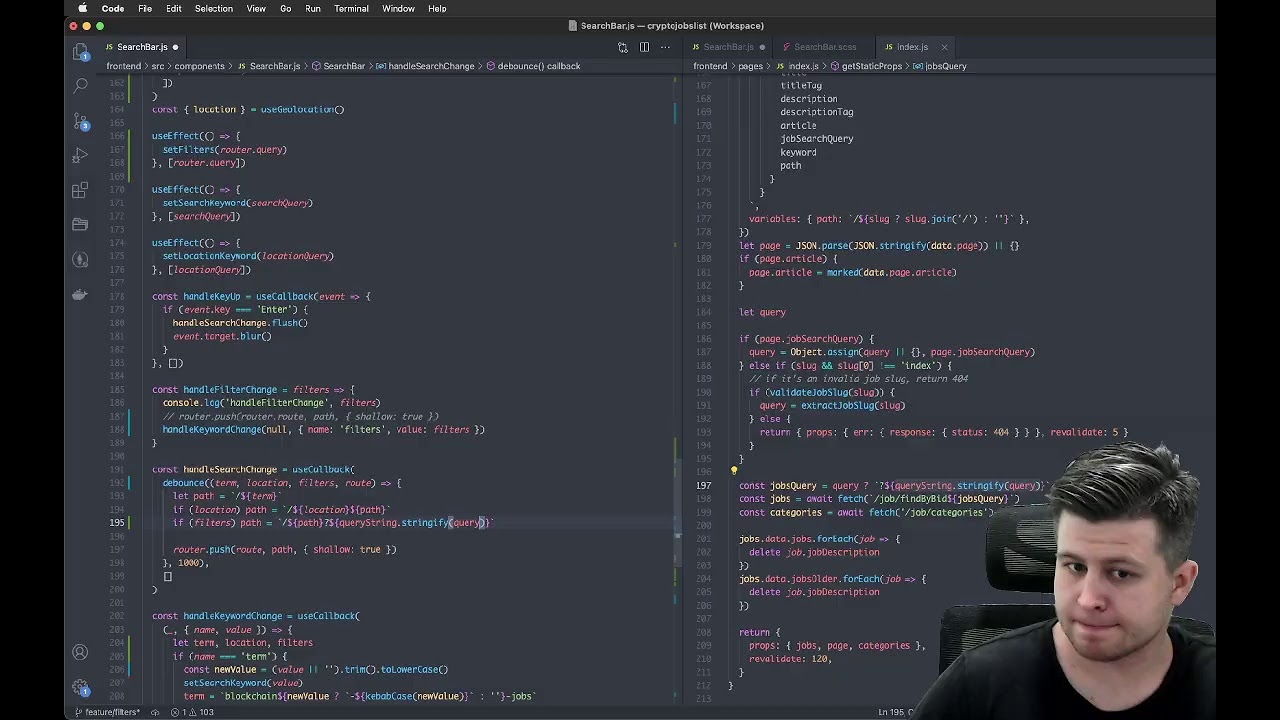 LIVE CODING filtered search for #CryptoJobsList  @CryptoJobsList