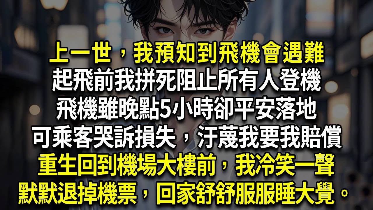 上一世，我預知到飛機會遇難，起飛前我拼死阻止所有人登機，飛機雖晚點5小時卻平安落地。可乘客哭訴損失，汙蔑我要我賠償，我慘遭人肉網暴。重生回到機場大樓前，我冷笑一聲，默默退掉機票，回家舒舒服服睡大覺。