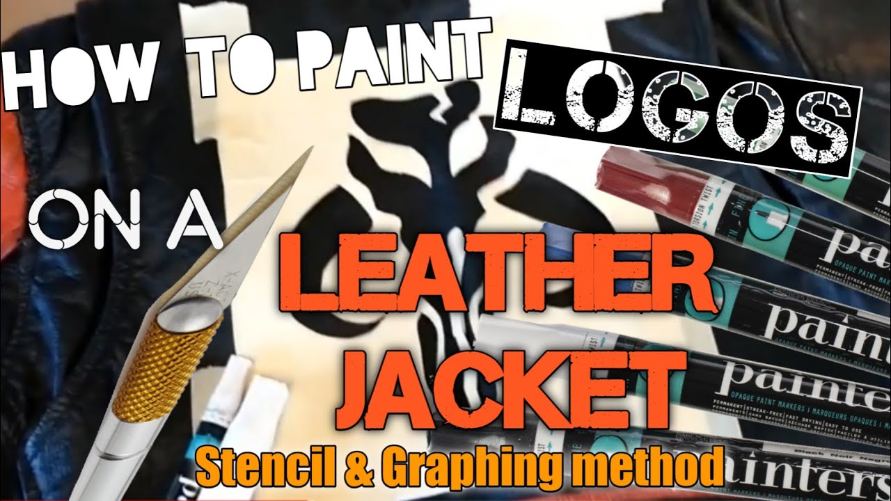 How to PAINT LOGOS on a LEATHER JACKET (stencils + graphing method) part two leather jacket project