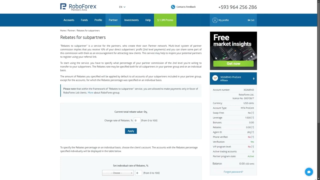 How to establish Rebates for subpartners via Desktop | RoboForex PH