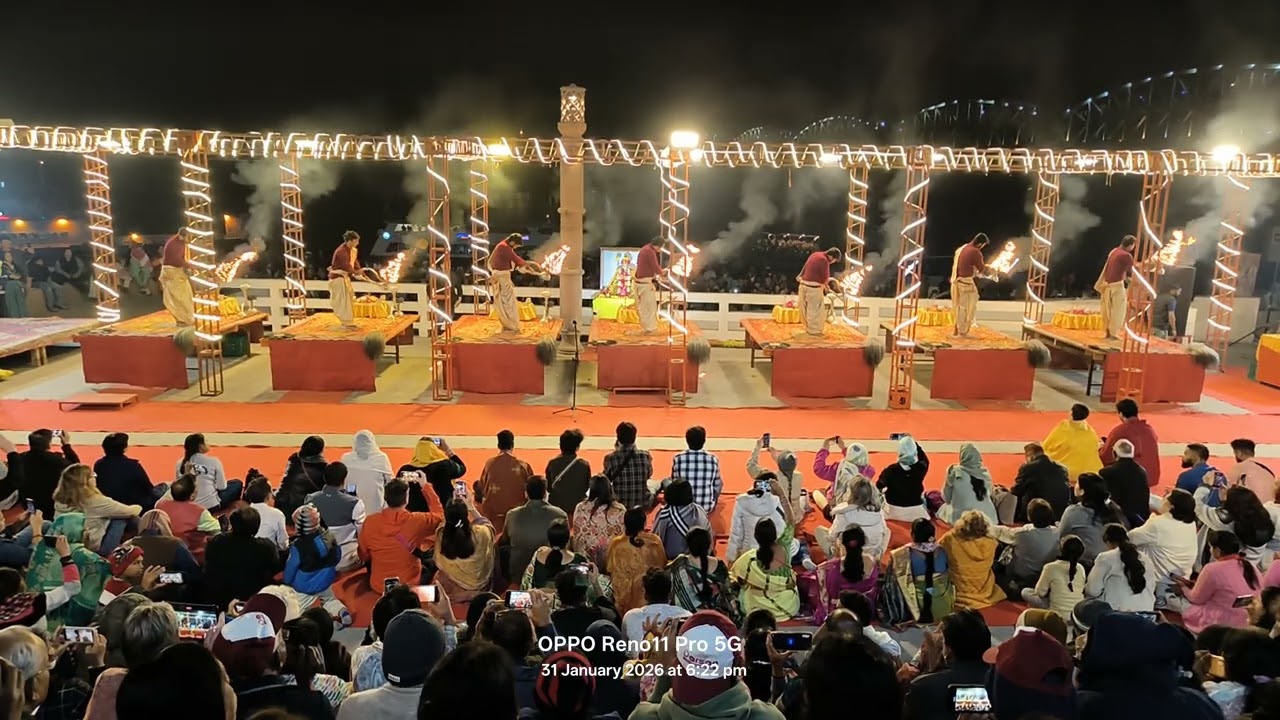 Varanasi namo ghat front Aarti ganga river 